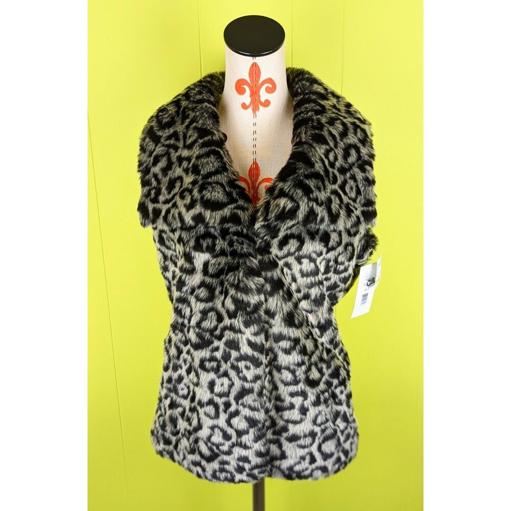Gorgeous Via Spiga Womens S Faux Fur  Vest White Leopard Lined Pockets NWT $185